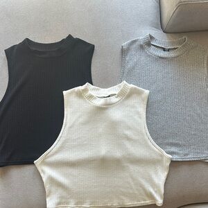 SHEIN Women's Sleeveless Ribbed Tops - Black, Gray, Cream